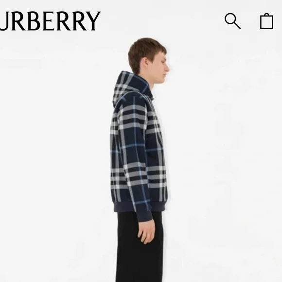 Burberry Check Cotton Hoodie in Blue and White.